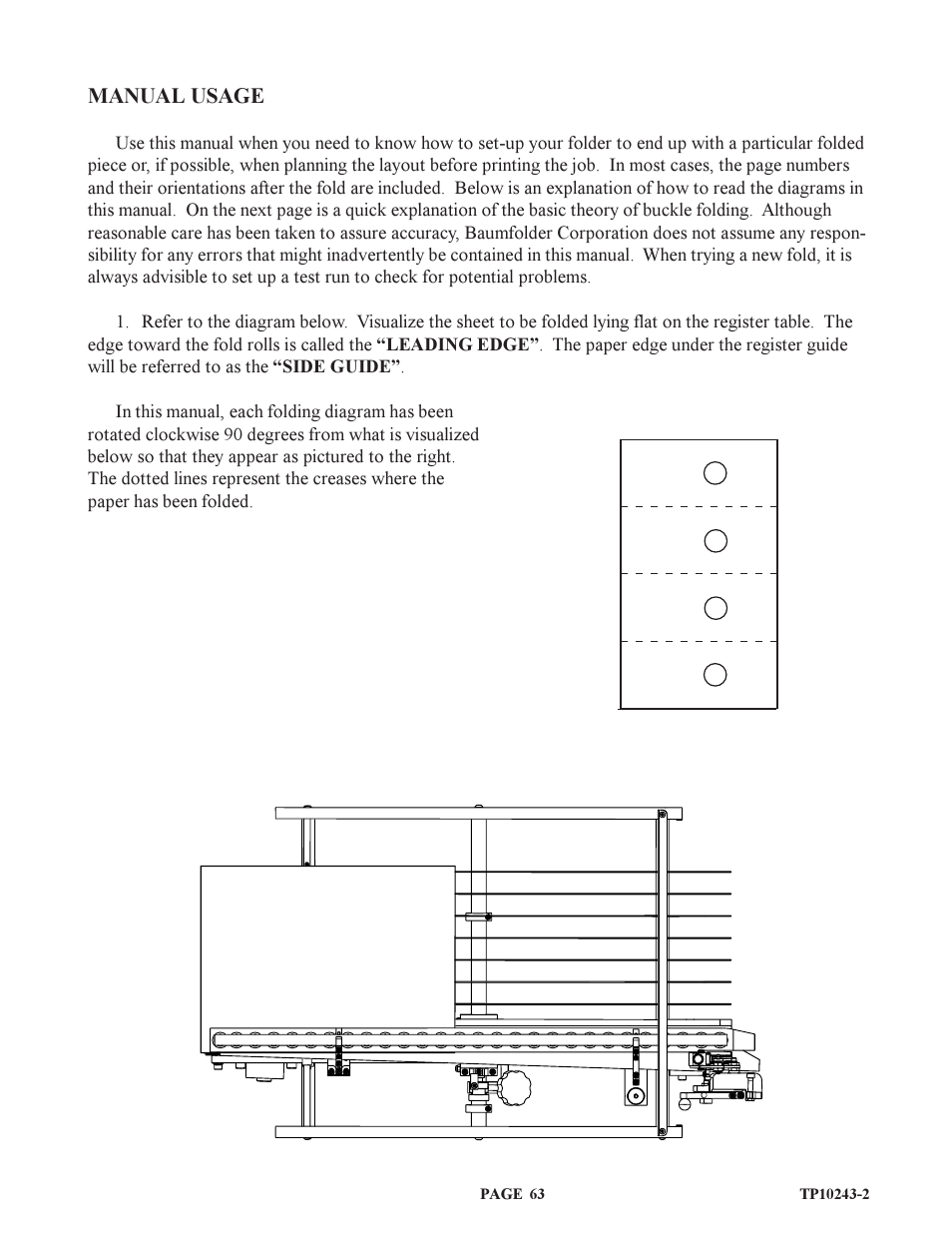 Manual usage | Baumfolder BAUM20: Pile Folder 1st Station (from 2002 thru 2004) User Manual | Page 63 / 68