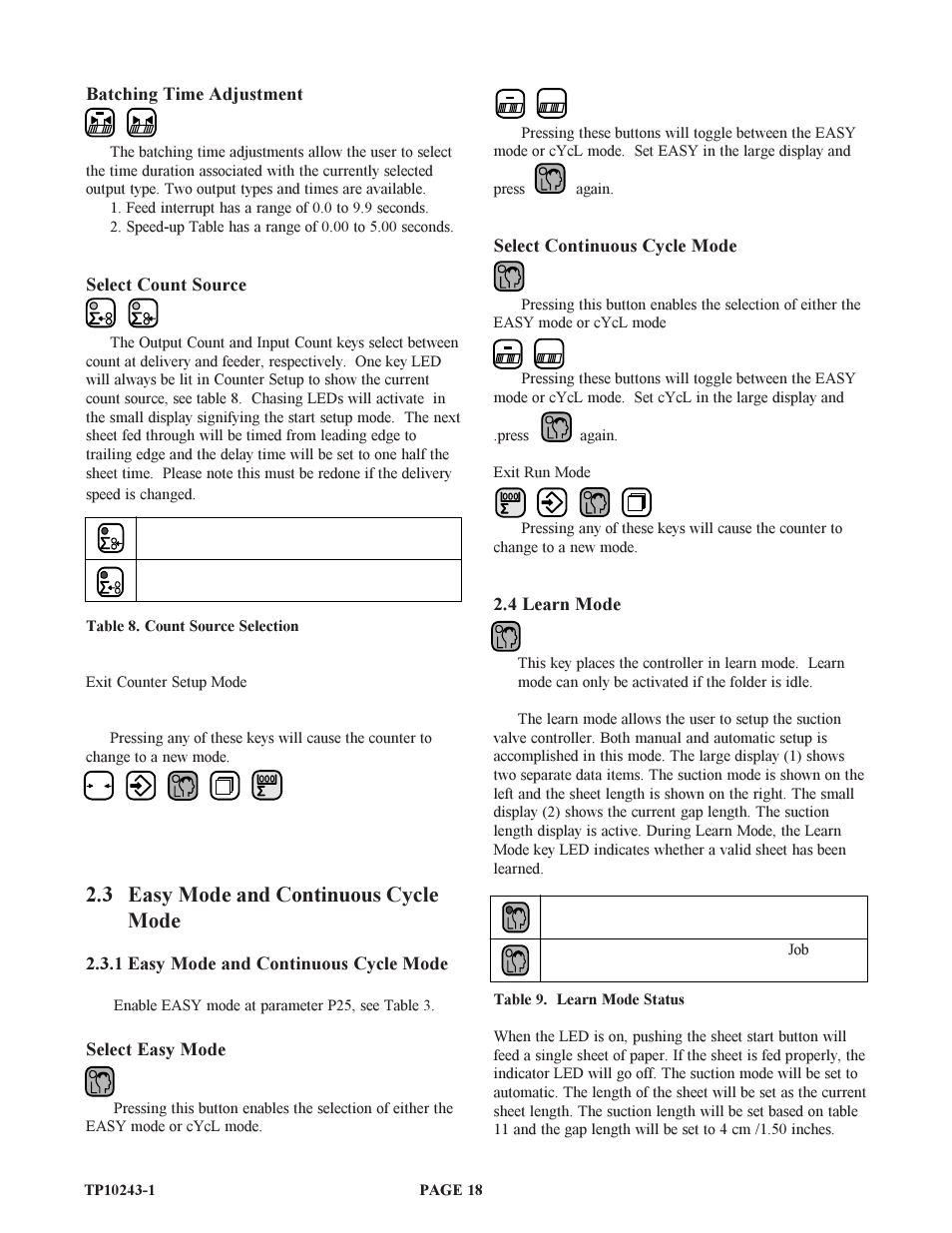 3 easy mode and continuous cycle mode | Baumfolder BAUM20: Pile Folder 1st Station (from 1999 thru 2001) User Manual | Page 18 / 50