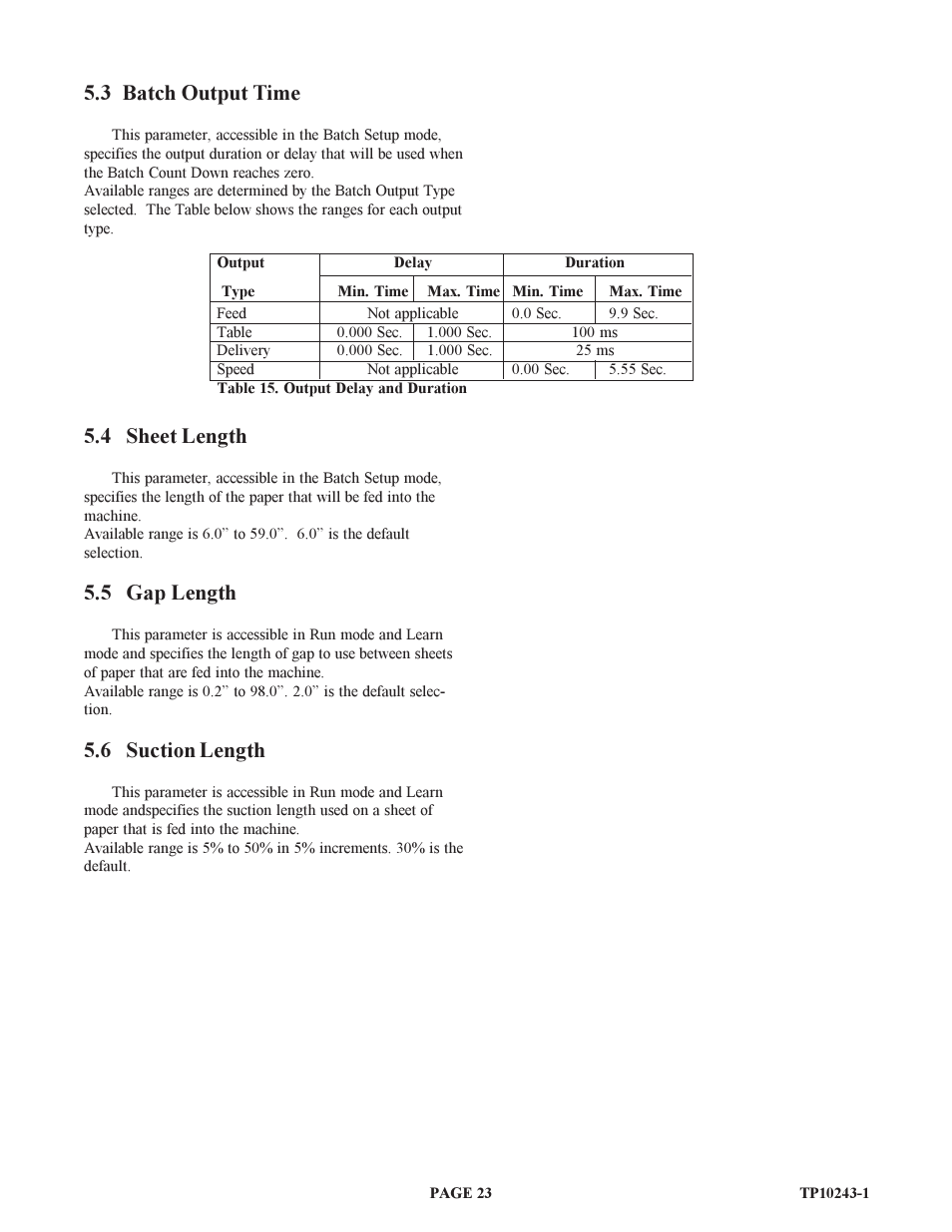 3 batch output time, 4 sheet length, 5 gap length | 6 suction length | Baumfolder BAUM20: Pile Folder 1st Station (from 1999 thru 2001) User Manual | Page 23 / 50