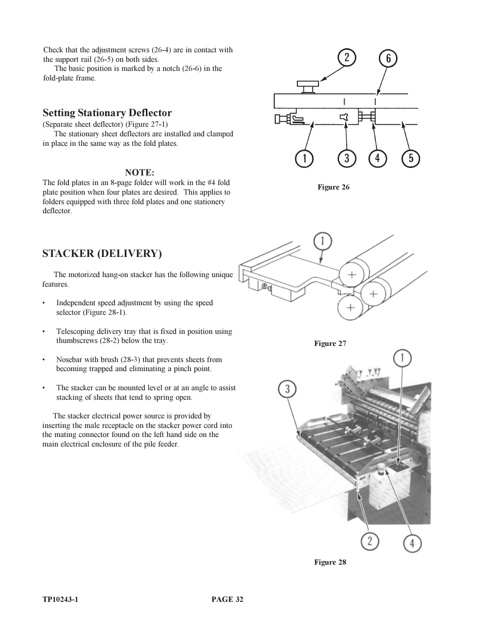 Setting stationary deflector, Stacker (delivery) | Baumfolder BAUM20: Pile Folder 1st Station (from 1999 thru 2001) User Manual | Page 32 / 50
