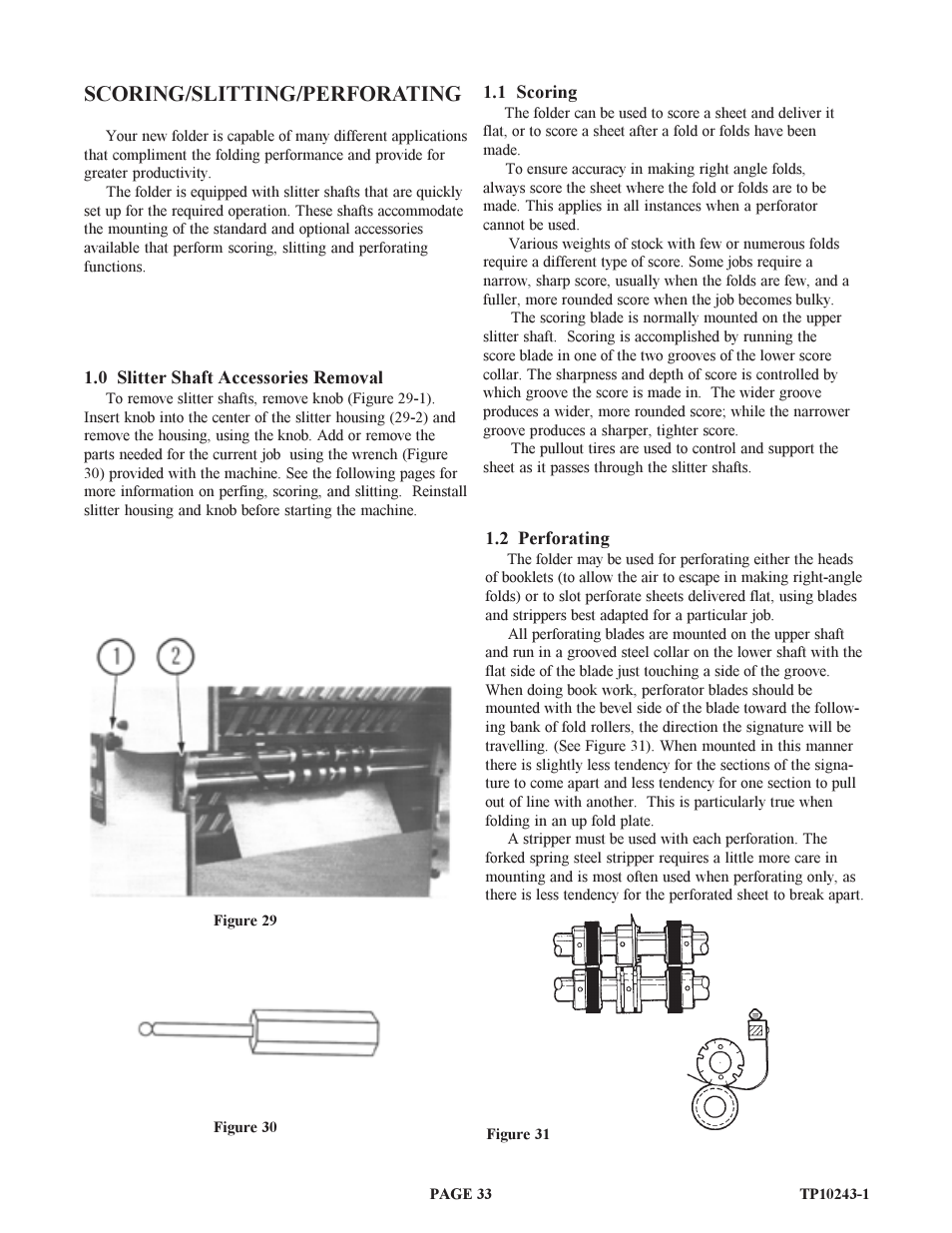 Scoring/slitting/perforating | Baumfolder BAUM20: Pile Folder 1st Station (from 1999 thru 2001) User Manual | Page 33 / 50