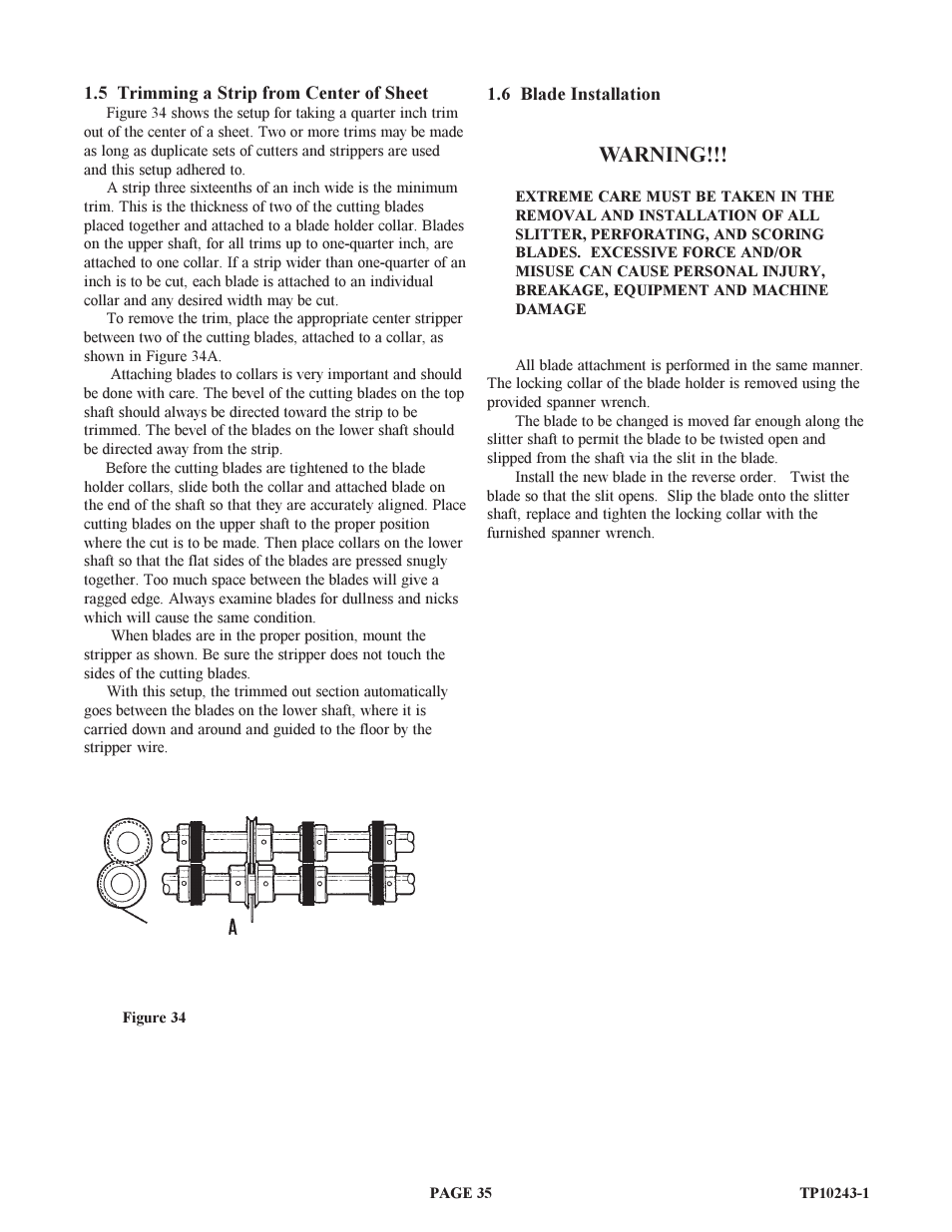 Warning | Baumfolder BAUM20: Pile Folder 1st Station (from 1999 thru 2001) User Manual | Page 35 / 50
