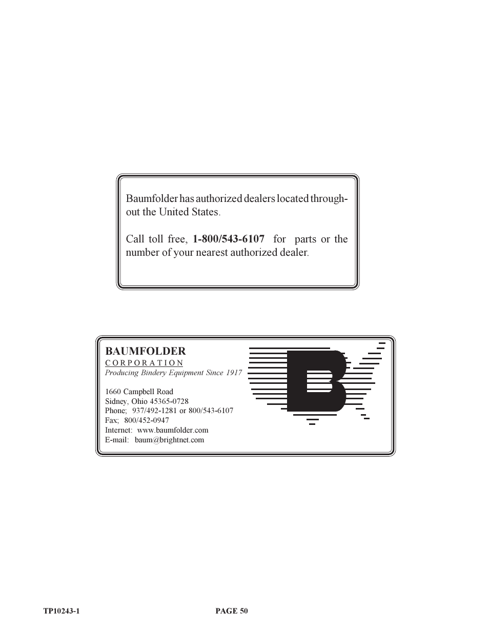 Baumfolder BAUM20: Pile Folder 1st Station (from 1999 thru 2001) User Manual | Page 50 / 50