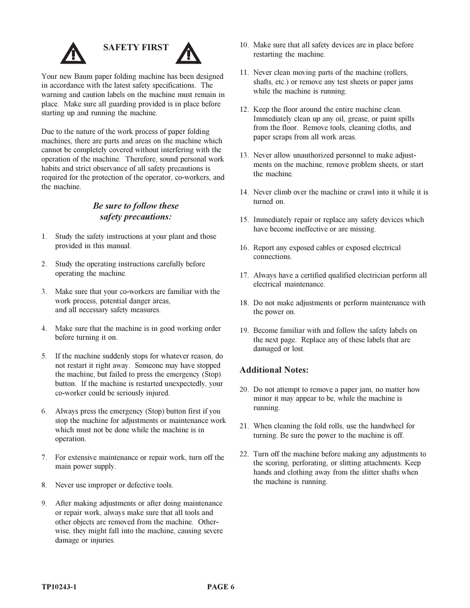 Baumfolder BAUM20: Pile Folder 1st Station (from 1999 thru 2001) User Manual | Page 6 / 50