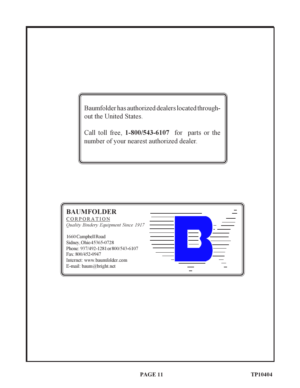 Baumfolder | Baumfolder BAUM20: 1300 series Pump Replacement Manual User Manual | Page 11 / 11