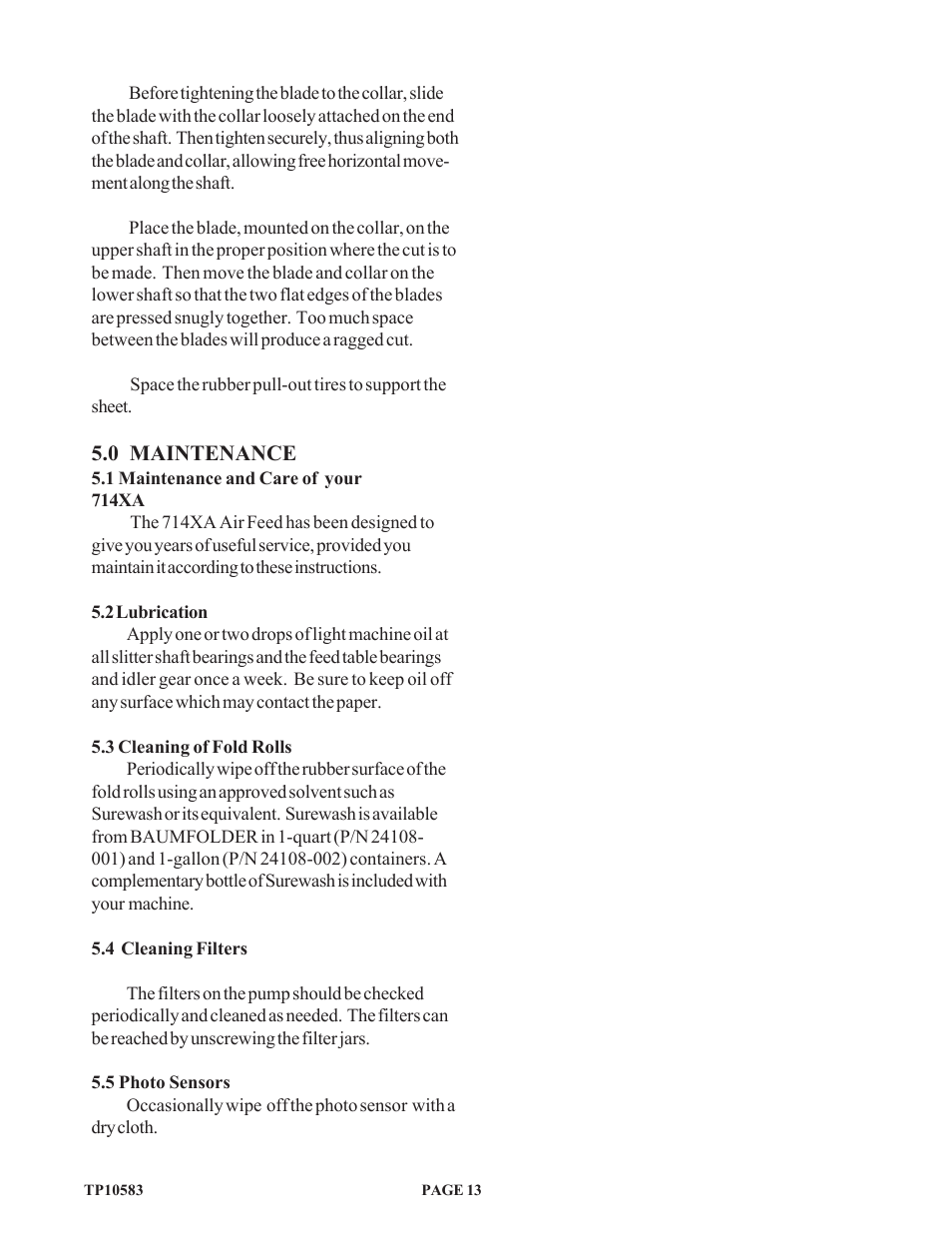 Baumfolder 714XA User Manual | Page 16 / 49