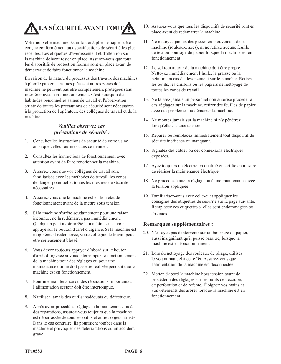 Tp10583c-french_p6-13, La sécurité avant tout | Baumfolder 714XA User Manual | Page 8 / 49