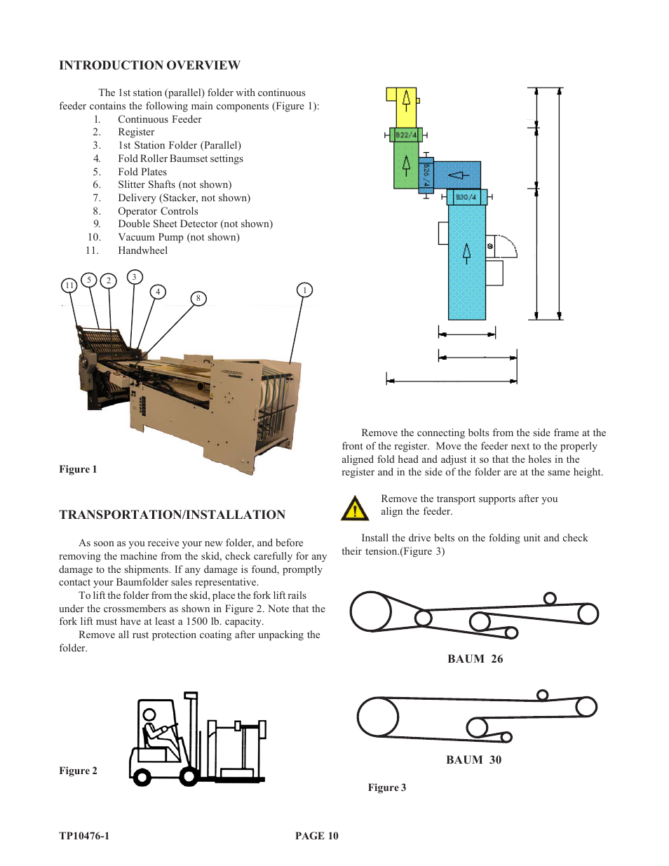 Introduction overview, Transportation/installation, Baum 30 baum 26 | Baumfolder BAUM 26_30: Folder 1st Station Contfeed User Manual | Page 10 / 46