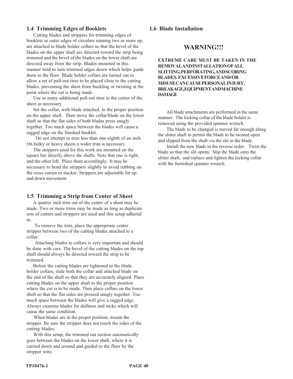Warning | Baumfolder BAUM 26_30: Folder 1st Station Contfeed User Manual | Page 40 / 46