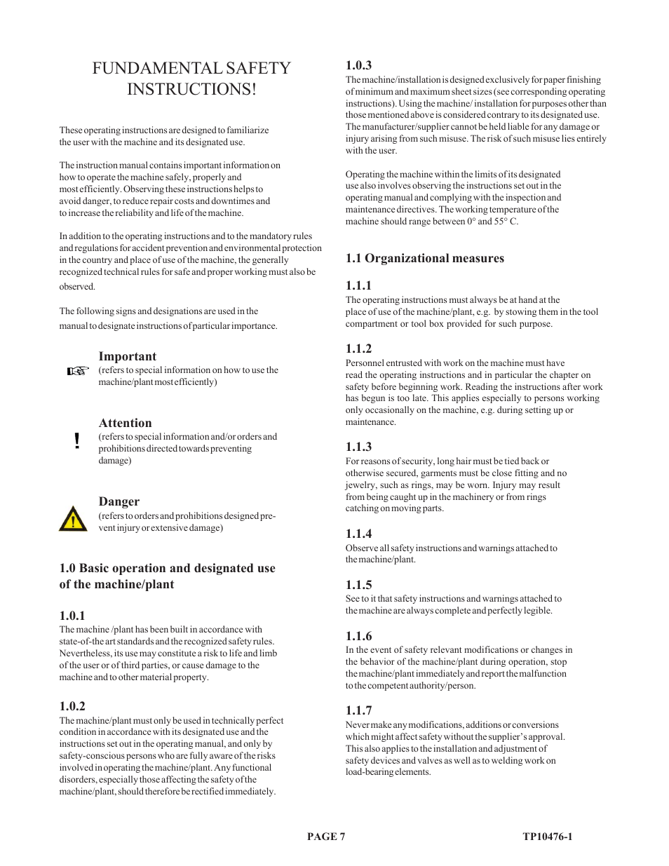 Fundamental safety instructions | Baumfolder BAUM 26_30: Folder 1st Station Contfeed User Manual | Page 7 / 46