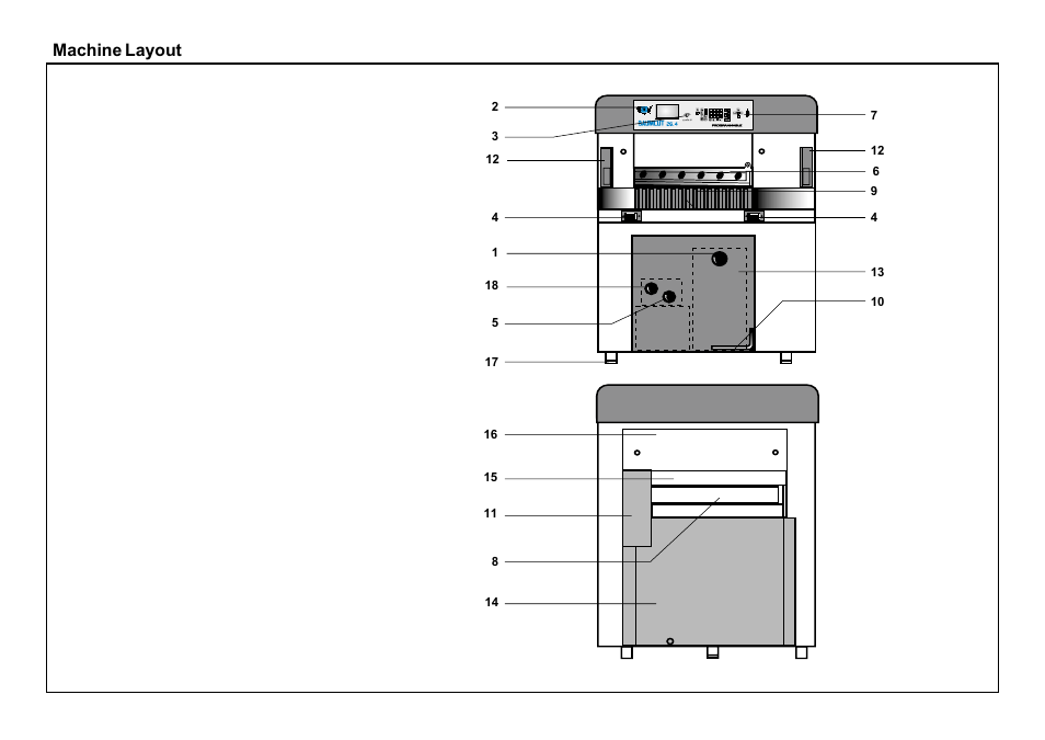 Machine layout | Baumfolder BaumCut 26.4 (For serials 69H1122 thru 76D1132) User Manual | Page 10 / 98