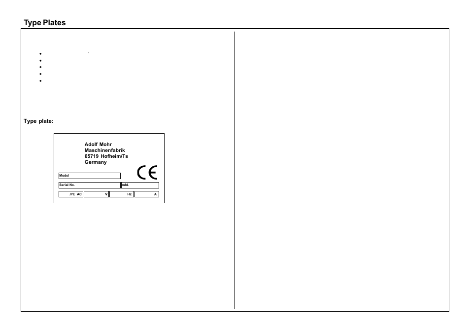 Type plates | Baumfolder BaumCut 26.4 (For serials 69H1122 thru 76D1132) User Manual | Page 14 / 98