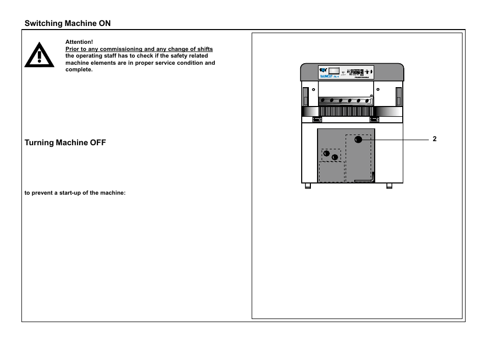 Switching machine on, Turning machine off | Baumfolder BaumCut 26.4 (For serials 69H1122 thru 76D1132) User Manual | Page 24 / 98