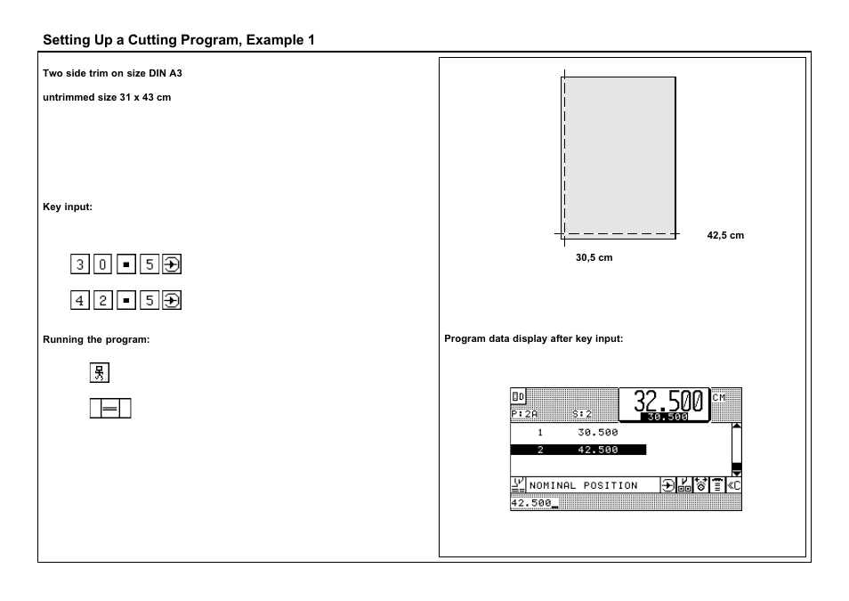 Setting up a cutting program, example 1 | Baumfolder BaumCut 26.4 (For serials 69H1122 thru 76D1132) User Manual | Page 47 / 98