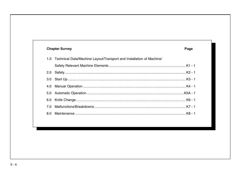 Chapter survey e - 6 | Baumfolder BaumCut 26.4 (For serials 69H1122 thru 76D1132) User Manual | Page 6 / 98