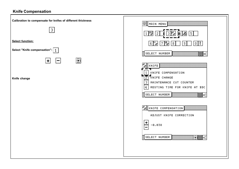 Knife compensation | Baumfolder BaumCut 26.4 (For serials 69H1122 thru 76D1132) User Manual | Page 62 / 98