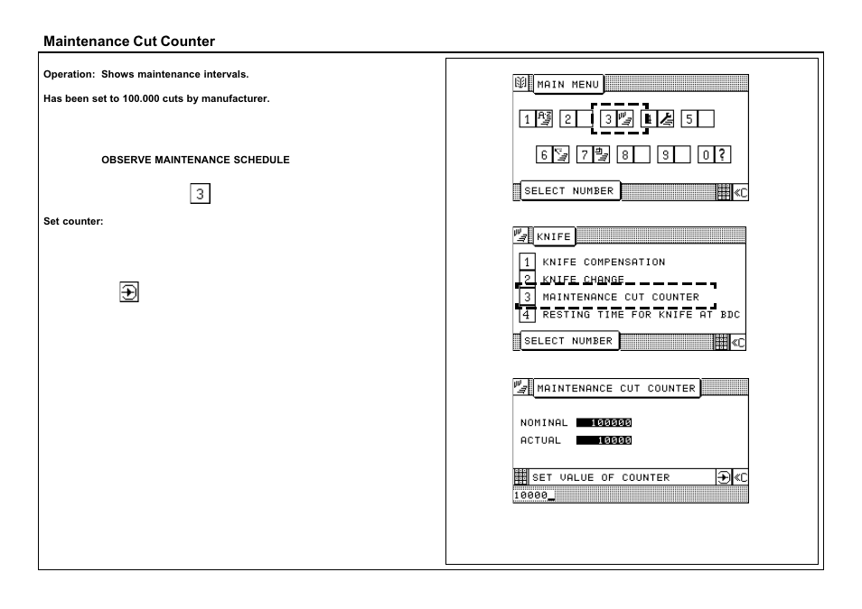 Maintenance cut counter | Baumfolder BaumCut 26.4 (For serials 69H1122 thru 76D1132) User Manual | Page 64 / 98