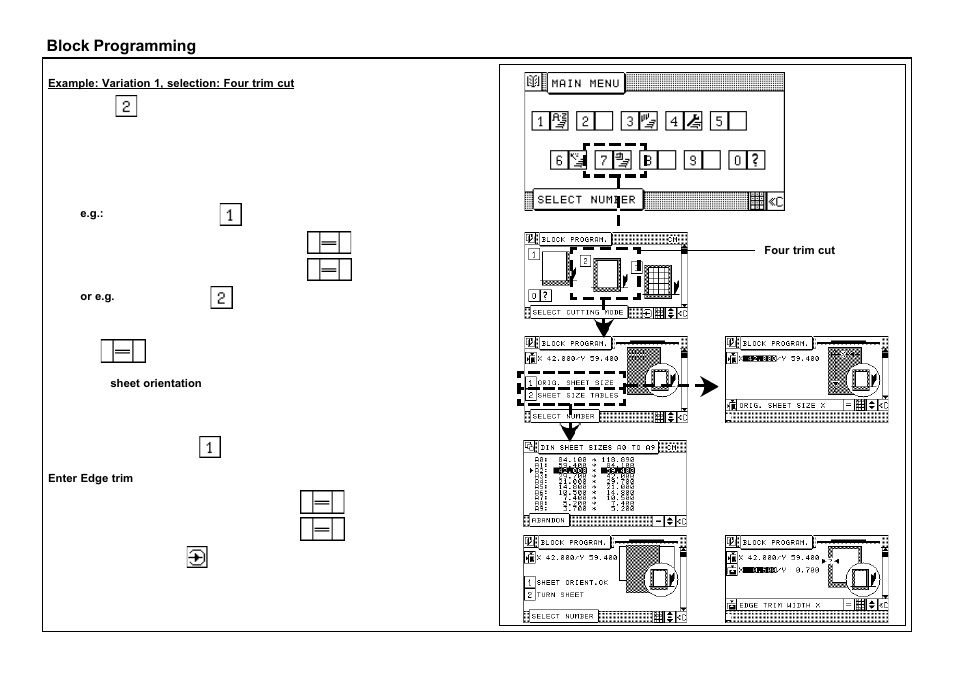 Block programming | Baumfolder BaumCut 26.4 (For serials 69H1122 thru 76D1132) User Manual | Page 71 / 98