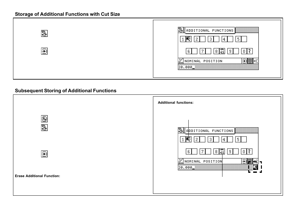 Storage of additional functions with cut size, Subsequent storing of additional functions | Baumfolder BaumCut 26.4 (For serials 69H1122 thru 76D1132) User Manual | Page 76 / 98