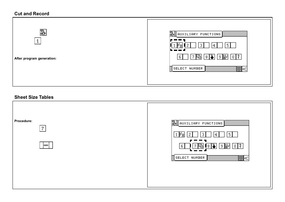 Cut and record, Sheet size tables, Cut and record sheet size tables | Baumfolder BaumCut 26.4 (For serials 69H1122 thru 76D1132) User Manual | Page 80 / 98
