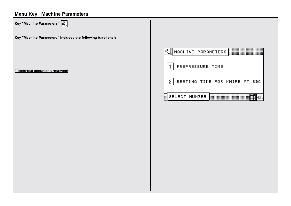 Menu key: machine parameters | Baumfolder BaumCut 26.4 (For serials 69H1122 thru 76D1132) User Manual | Page 83 / 98