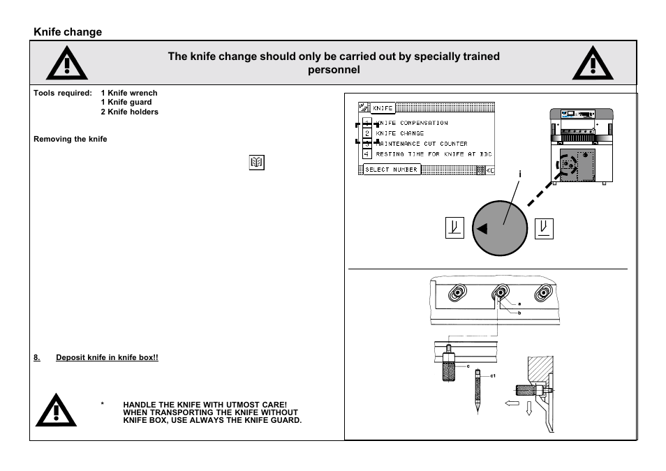 Knife change | Baumfolder BaumCut 26.4 (For serials 69H1122 thru 76D1132) User Manual | Page 86 / 98