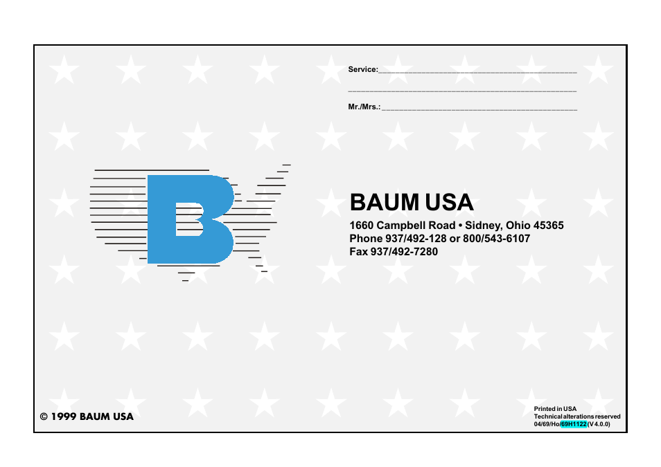 Validity of operating instructions, Baum usa | Baumfolder BaumCut 26.4 (For serials 69H1122 thru 76D1132) User Manual | Page 98 / 98