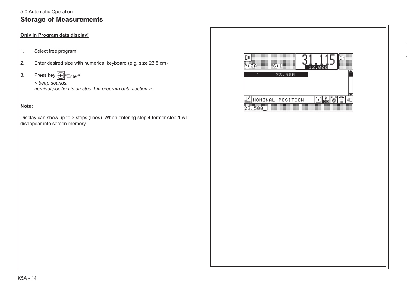 Storage of measurements | Baumfolder BaumCut 26.4 (For serials 78D1001 thru 78D1100) User Manual | Page 48 / 104