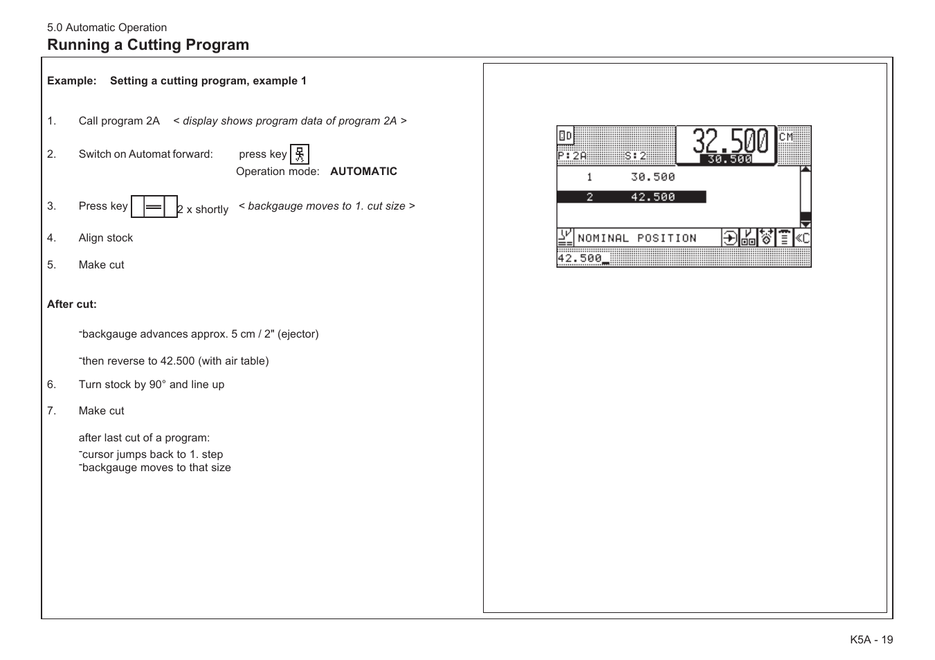 Running a cutting program | Baumfolder BaumCut 26.4 (For serials 78D1001 thru 78D1100) User Manual | Page 53 / 104