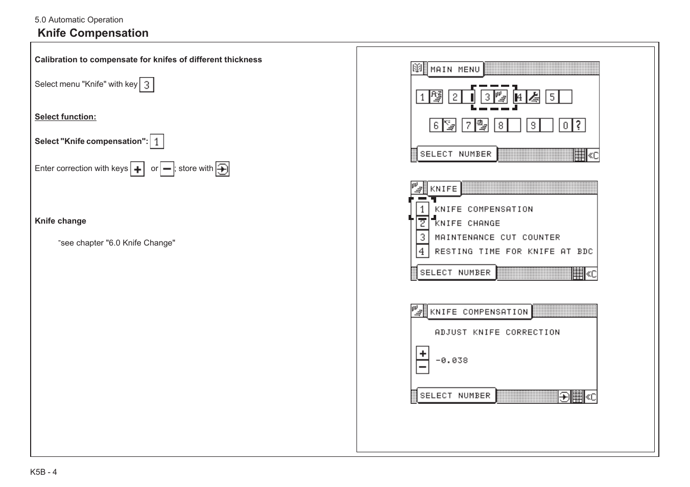 Knife compensation | Baumfolder BaumCut 26.4 (For serials 78D1001 thru 78D1100) User Manual | Page 64 / 104