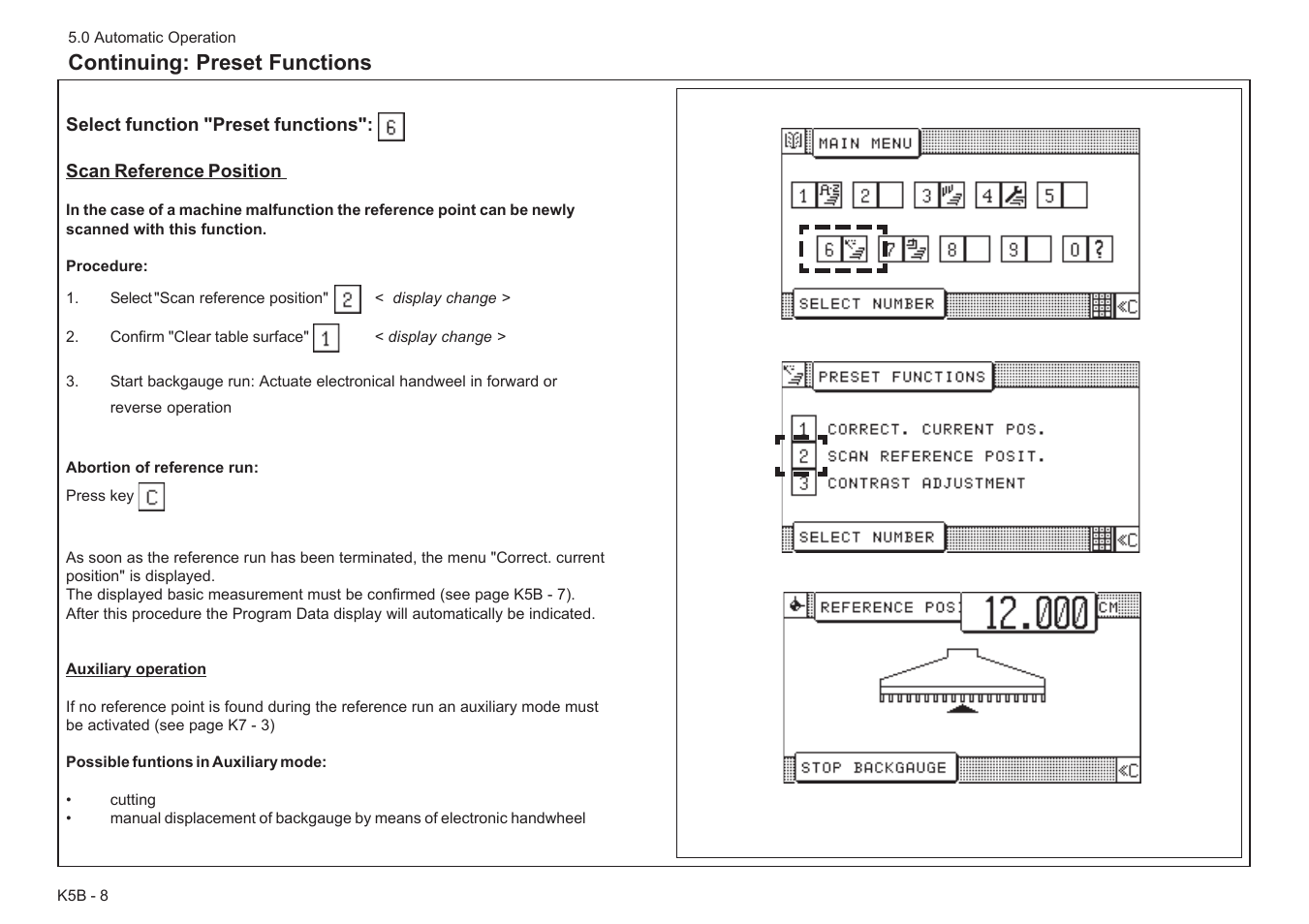 Continuing: preset functions | Baumfolder BaumCut 26.4 (For serials 78D1001 thru 78D1100) User Manual | Page 68 / 104