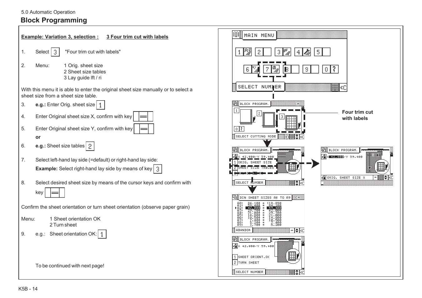 Block programming | Baumfolder BaumCut 26.4 (For serials 78D1001 thru 78D1100) User Manual | Page 74 / 104