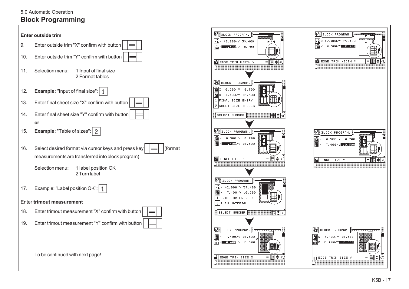 Block programming | Baumfolder BaumCut 26.4 (For serials 78D1001 thru 78D1100) User Manual | Page 77 / 104