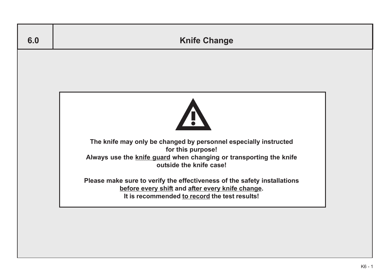 0 knife change | Baumfolder BaumCut 26.4 (For serials 78D1001 thru 78D1100) User Manual | Page 89 / 104