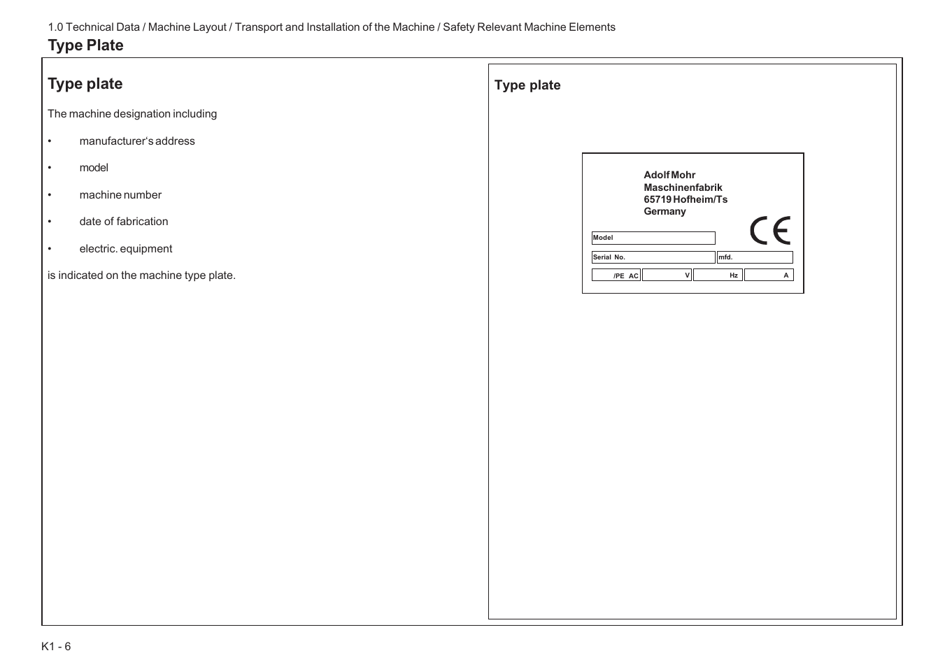 Type plate type plate | Baumfolder BaumCut 26.4 (For serials 78D1101 thru current) User Manual | Page 14 / 104
