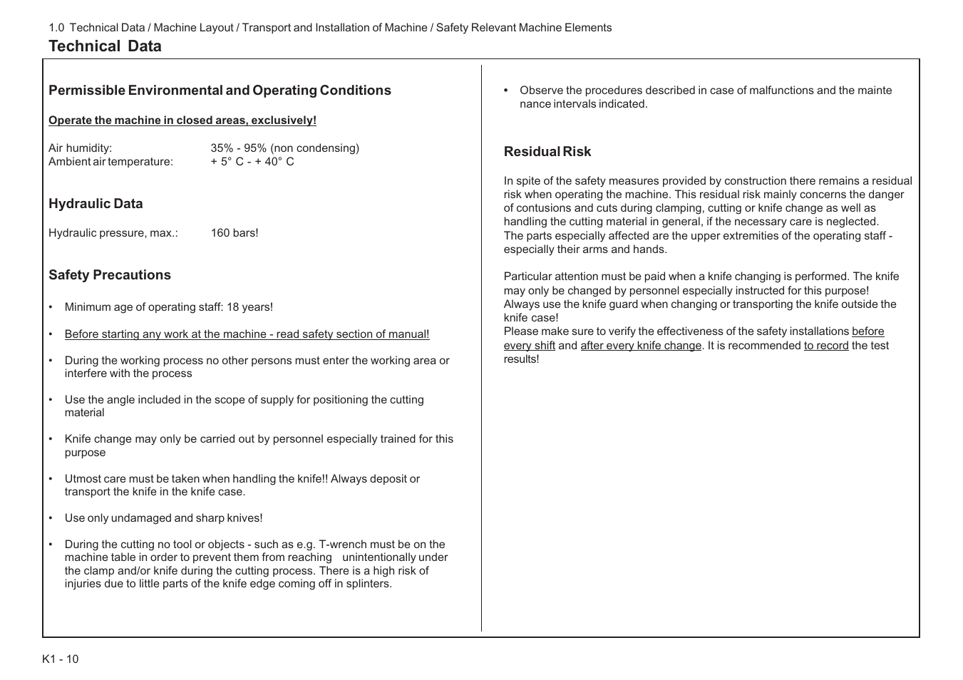 Technical data | Baumfolder BaumCut 26.4 (For serials 78D1101 thru current) User Manual | Page 18 / 104