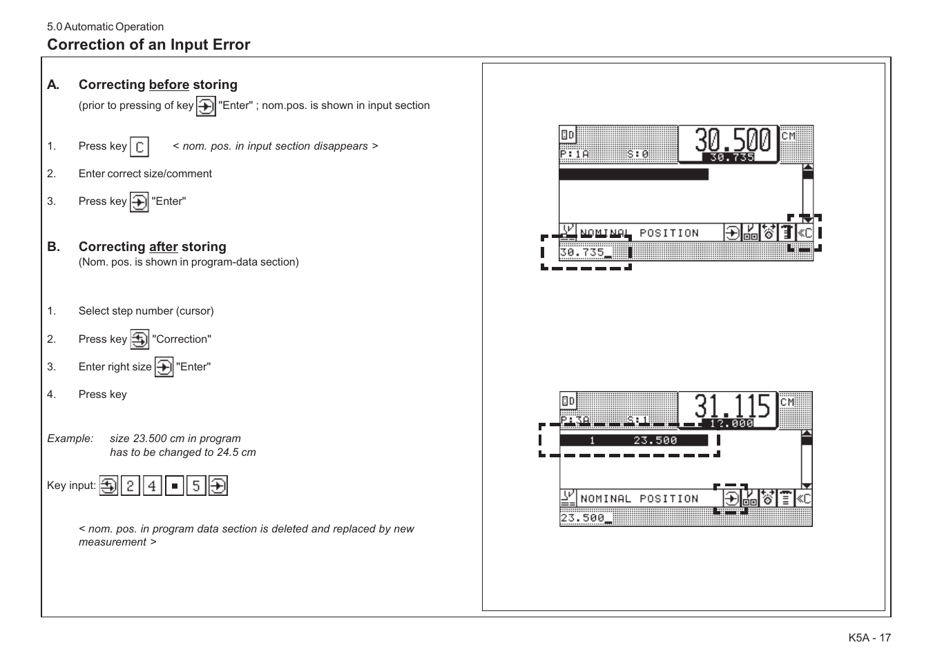 Correction of an input error | Baumfolder BaumCut 26.4 (For serials 78D1101 thru current) User Manual | Page 51 / 104