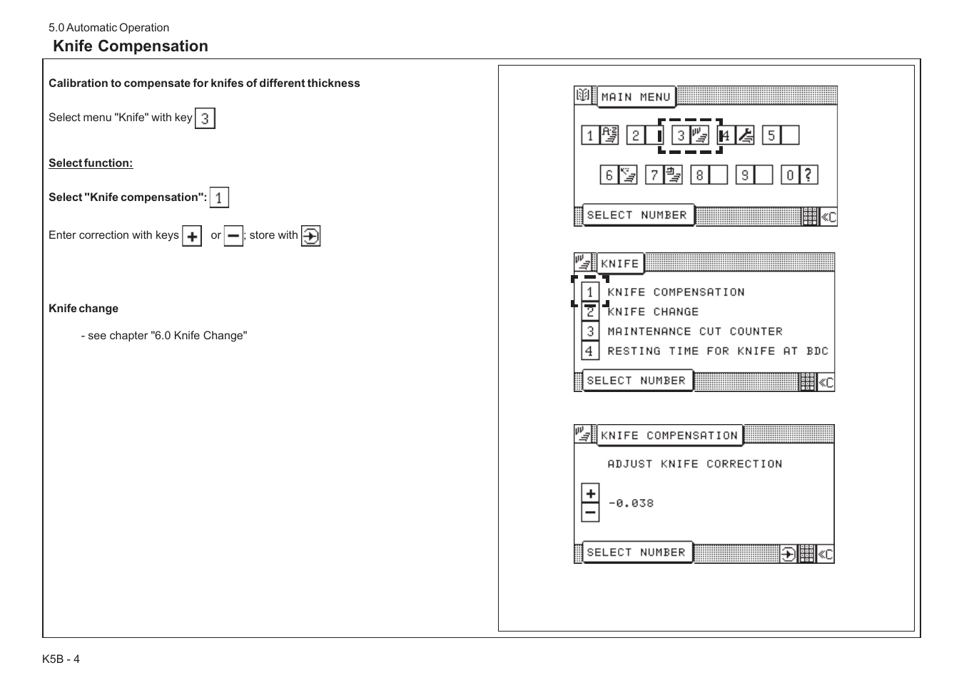 Knife compensation | Baumfolder BaumCut 26.4 (For serials 78D1101 thru current) User Manual | Page 64 / 104