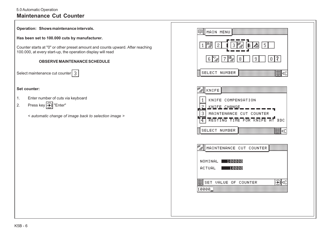 Maintenance cut counter | Baumfolder BaumCut 26.4 (For serials 78D1101 thru current) User Manual | Page 66 / 104