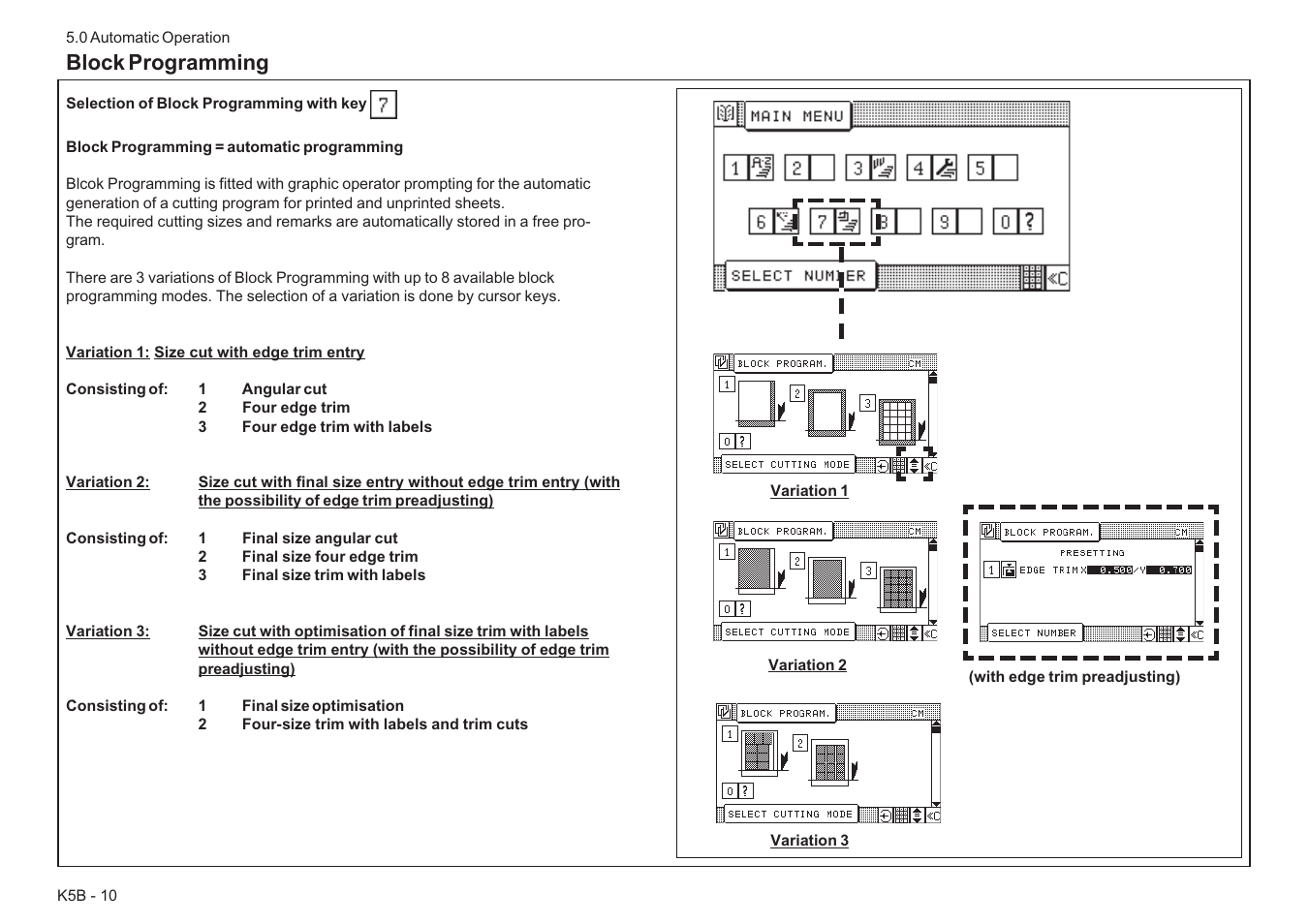 Block programming | Baumfolder BaumCut 26.4 (For serials 78D1101 thru current) User Manual | Page 70 / 104