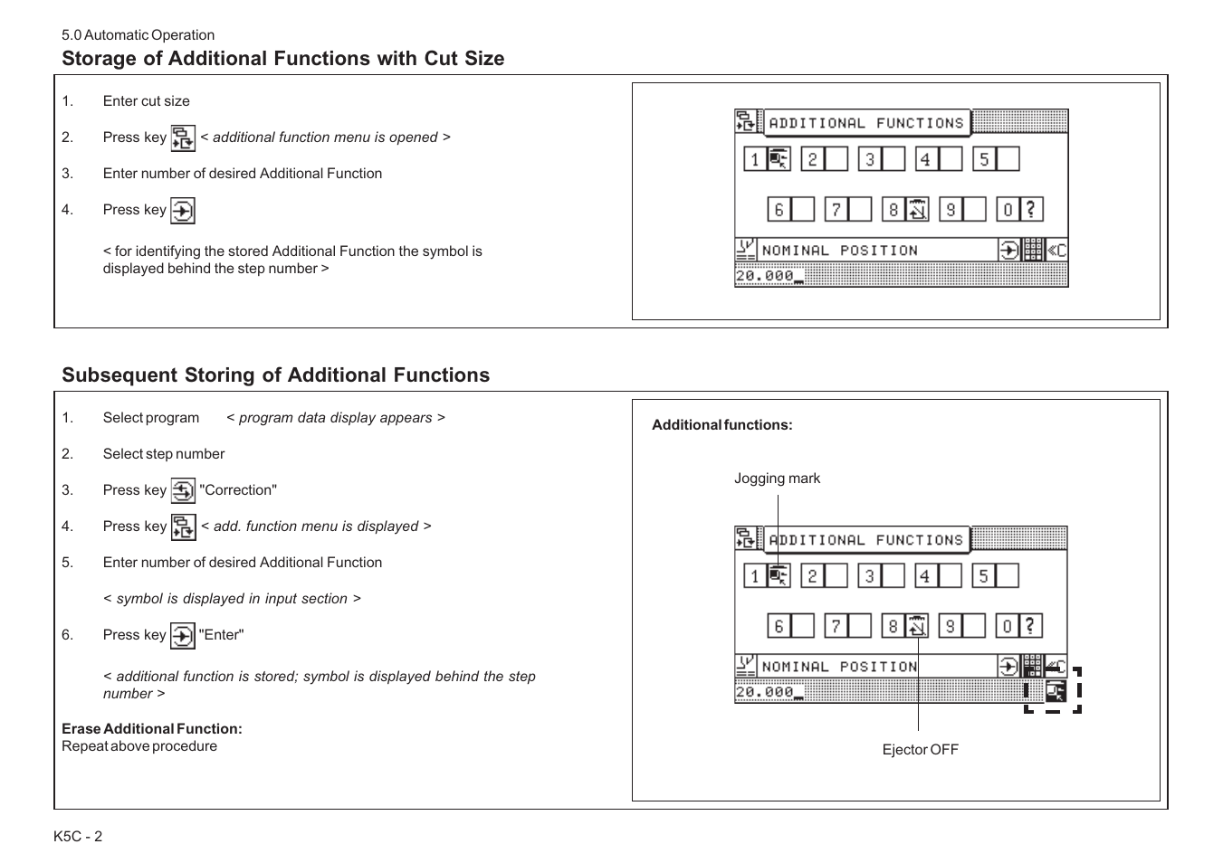 Storage of additional functions with cut size, Subsequent storing of additional functions | Baumfolder BaumCut 26.4 (For serials 78D1101 thru current) User Manual | Page 80 / 104