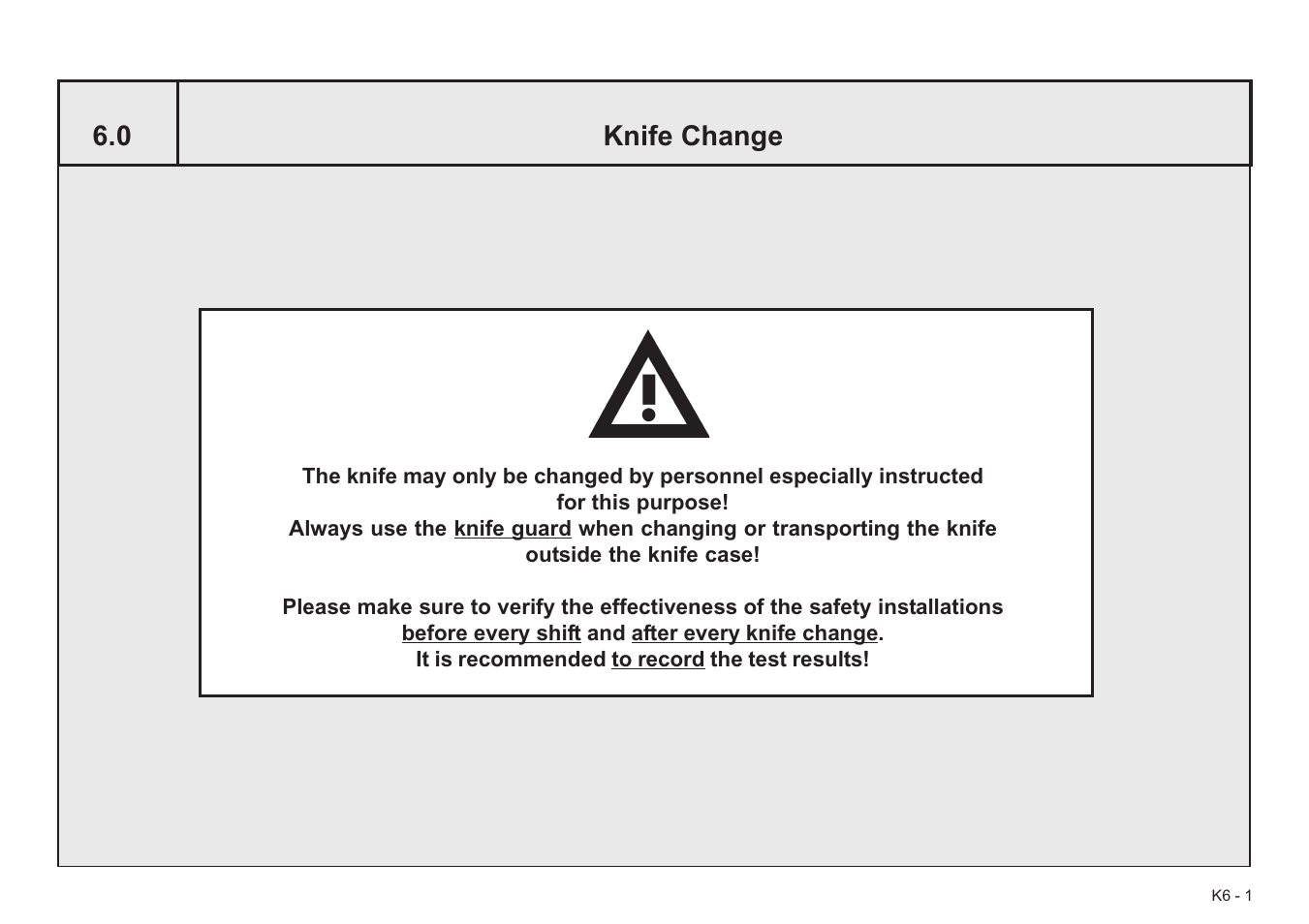 0 knife change | Baumfolder BaumCut 26.4 (For serials 78D1101 thru current) User Manual | Page 89 / 104