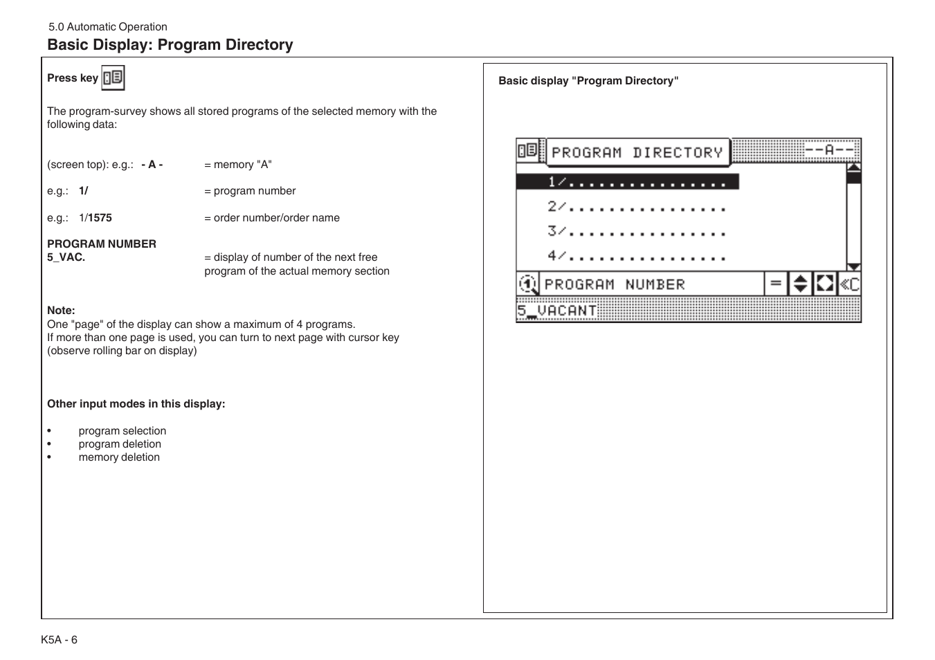 Basic display: program directory | Baumfolder BaumCut 31.5 (For serials 76N1101 thru 78N1000) User Manual | Page 40 / 104