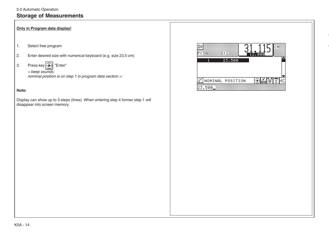 Storage of measurements | Baumfolder BaumCut 31.5 (For serials 76N1101 thru 78N1000) User Manual | Page 48 / 104