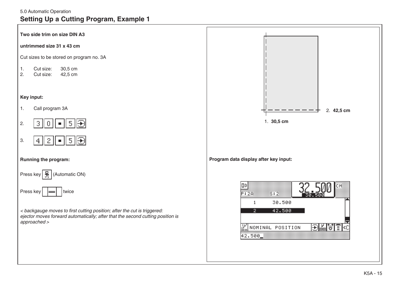 Setting up a cutting program, example 1 | Baumfolder BaumCut 31.5 (For serials 76N1101 thru 78N1000) User Manual | Page 49 / 104