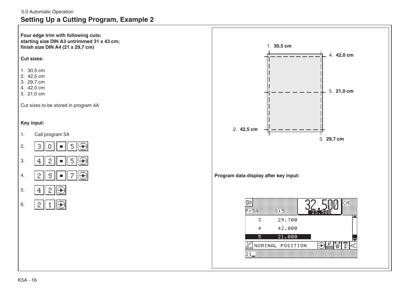 Setting up a cutting program, example 2 | Baumfolder BaumCut 31.5 (For serials 76N1101 thru 78N1000) User Manual | Page 50 / 104