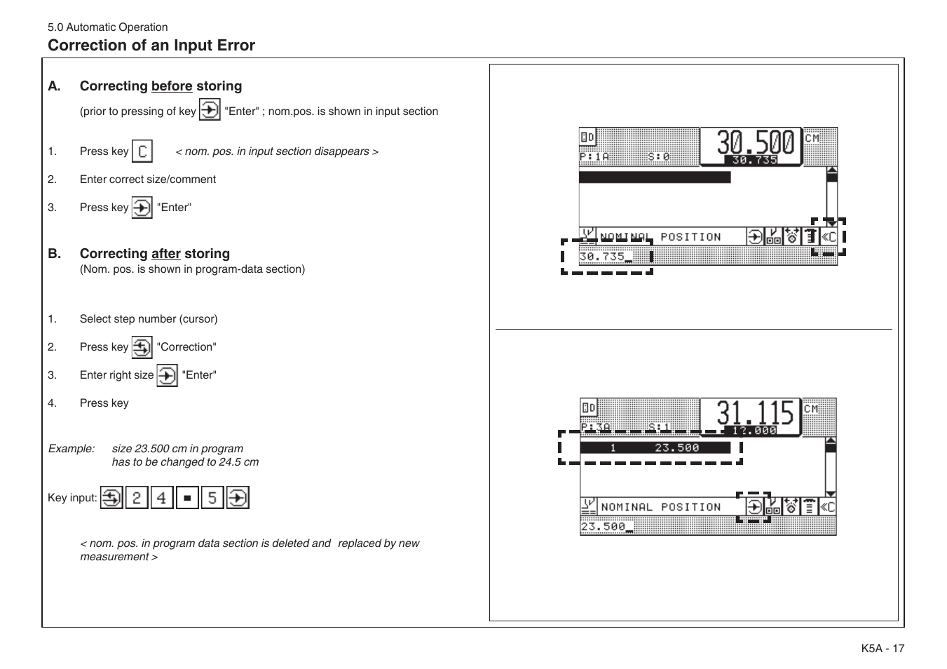 Correction of an input error | Baumfolder BaumCut 31.5 (For serials 76N1101 thru 78N1000) User Manual | Page 51 / 104