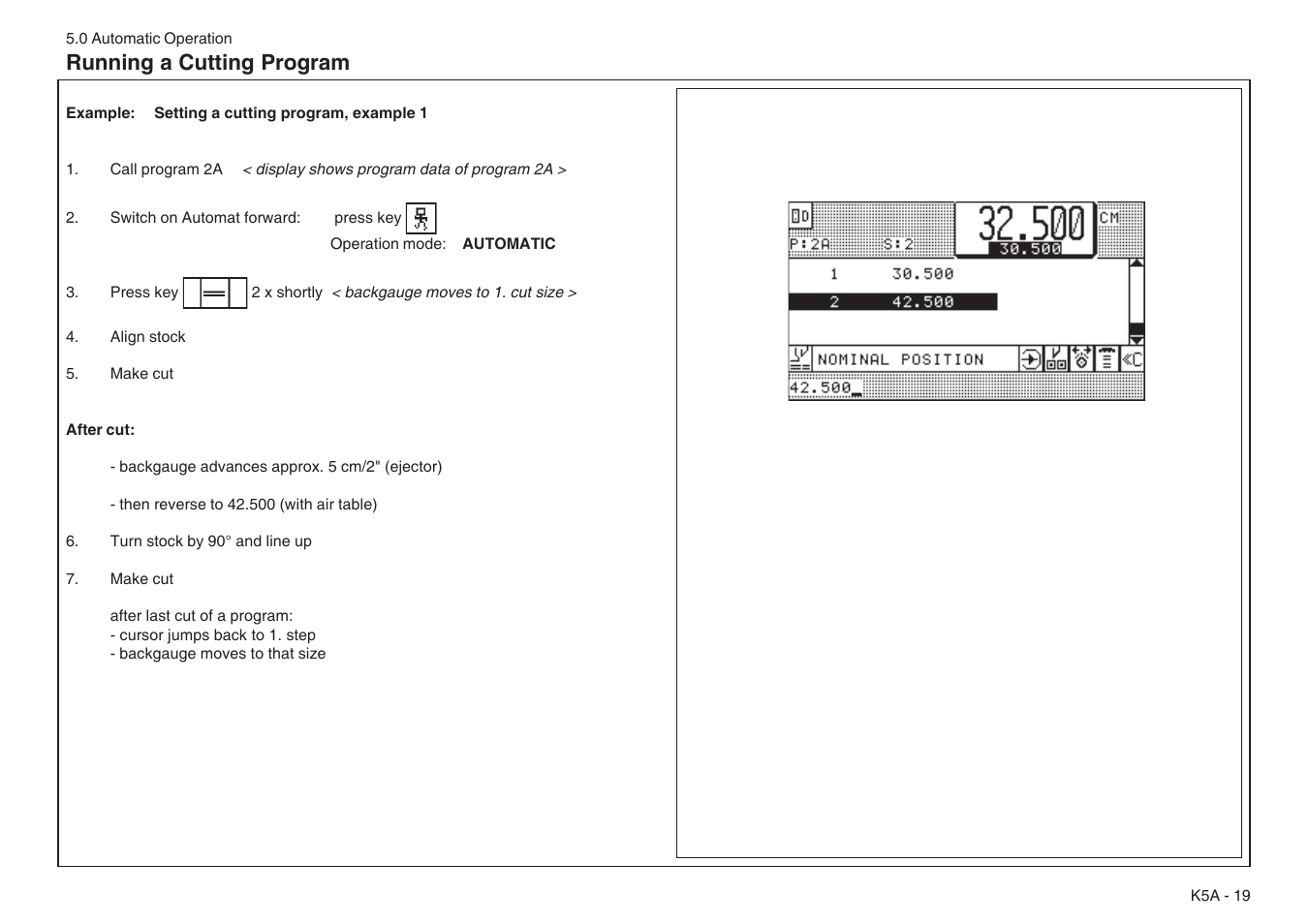 Running a cutting program | Baumfolder BaumCut 31.5 (For serials 76N1101 thru 78N1000) User Manual | Page 53 / 104