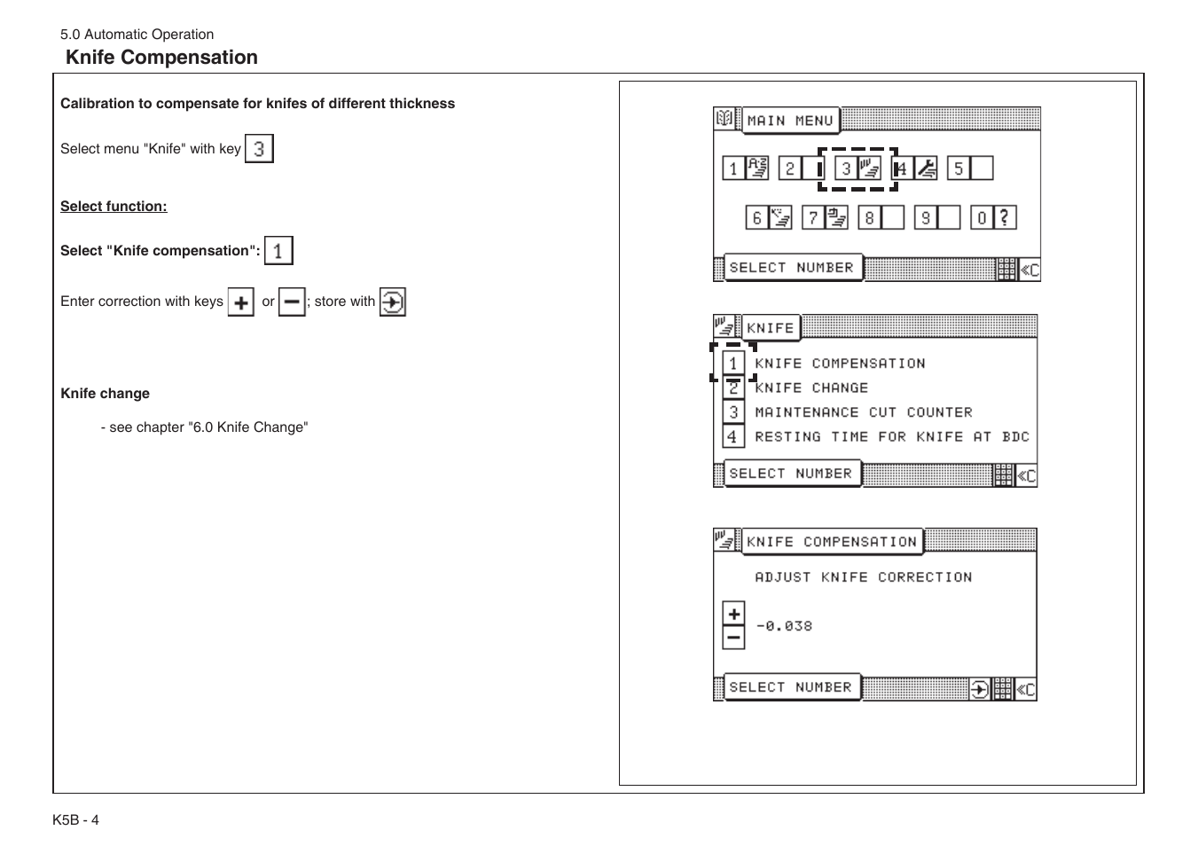 Knife compensation | Baumfolder BaumCut 31.5 (For serials 76N1101 thru 78N1000) User Manual | Page 64 / 104