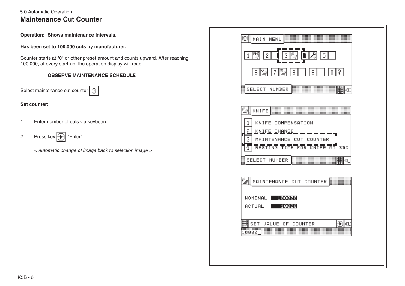 Maintenance cut counter | Baumfolder BaumCut 31.5 (For serials 76N1101 thru 78N1000) User Manual | Page 66 / 104